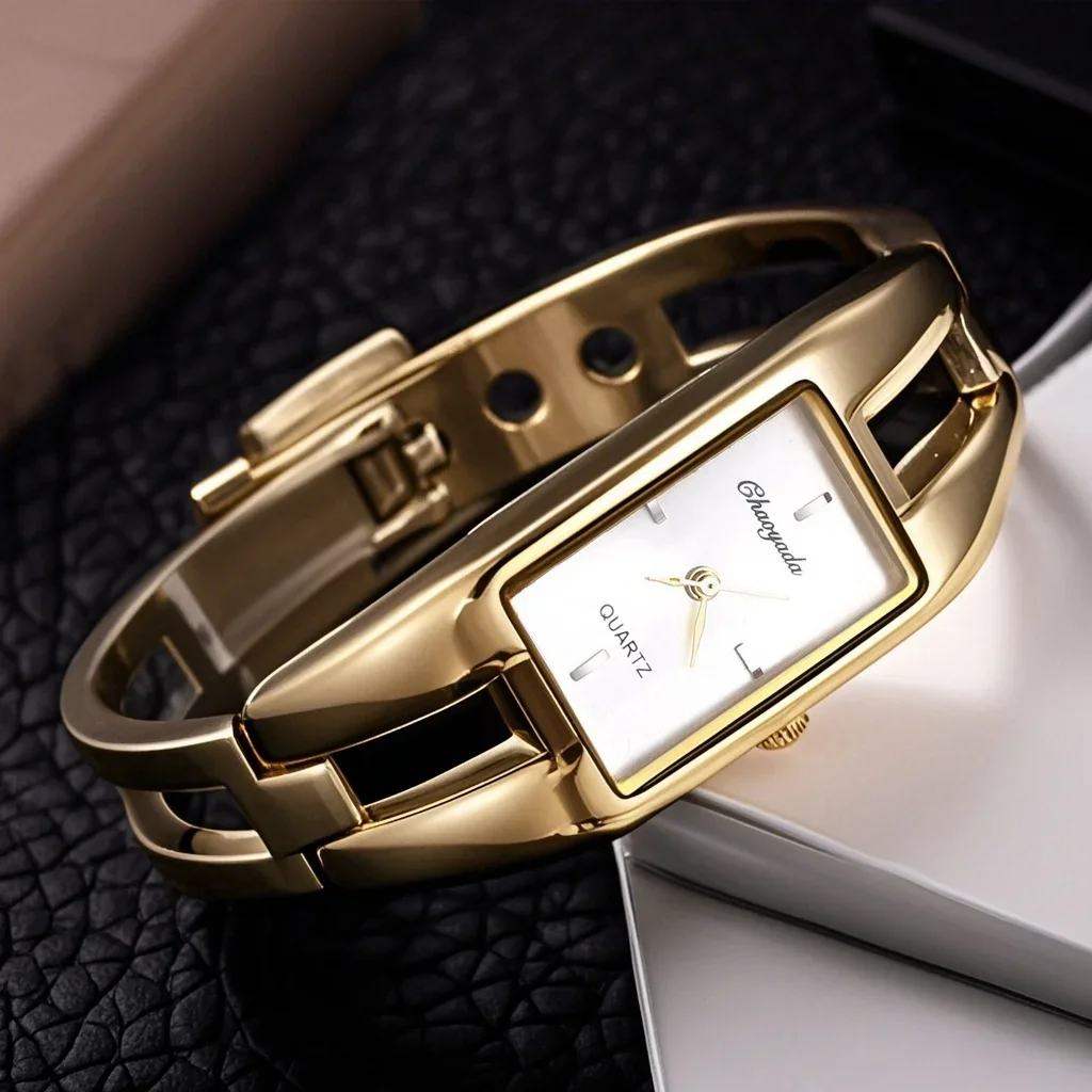 New Fashion Rectangle Women Bangle Watch Luxury Top Brand Golden Ladies Quartz Watch Simple Elegant Female Clock Reloj Mujer