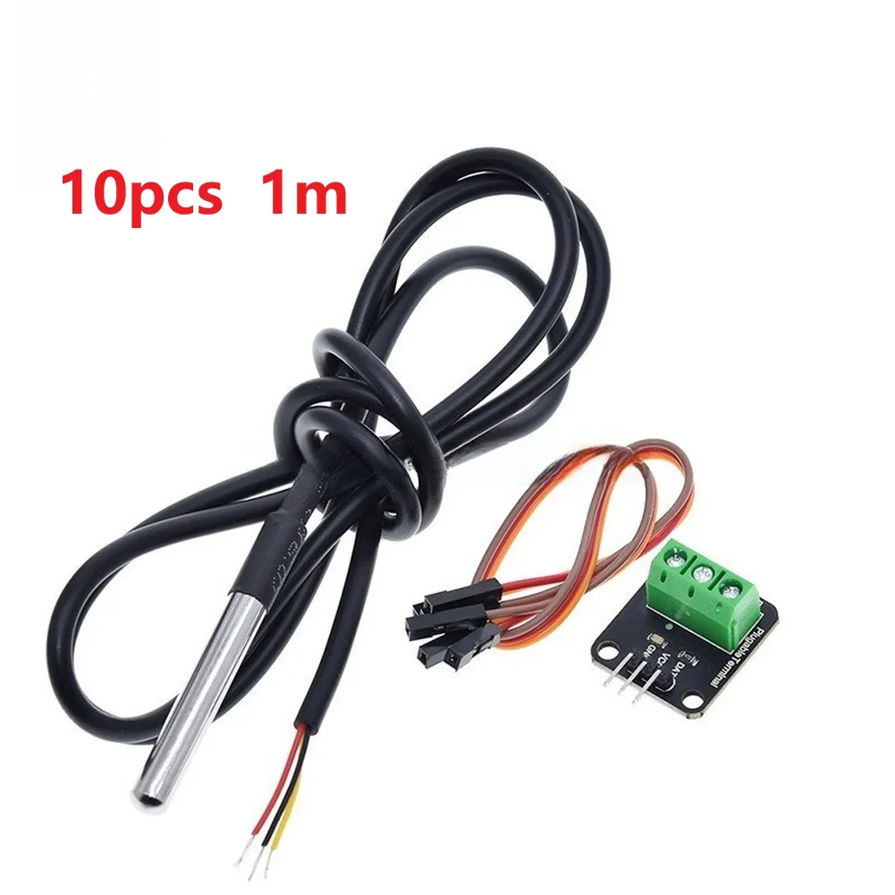 Waterproof Digital Temperature Sensor Module With Terminal Adapter Cable Stainless Steel Probe For Arduino For Raspberry Pi DIY
