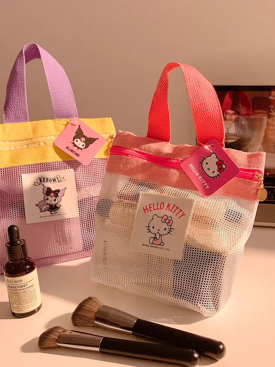 Sanrio Licensed Mesh Handbag - Hello Kitty My Melody Kuromi Pochacco Cute Storage Bag for Women & Girls