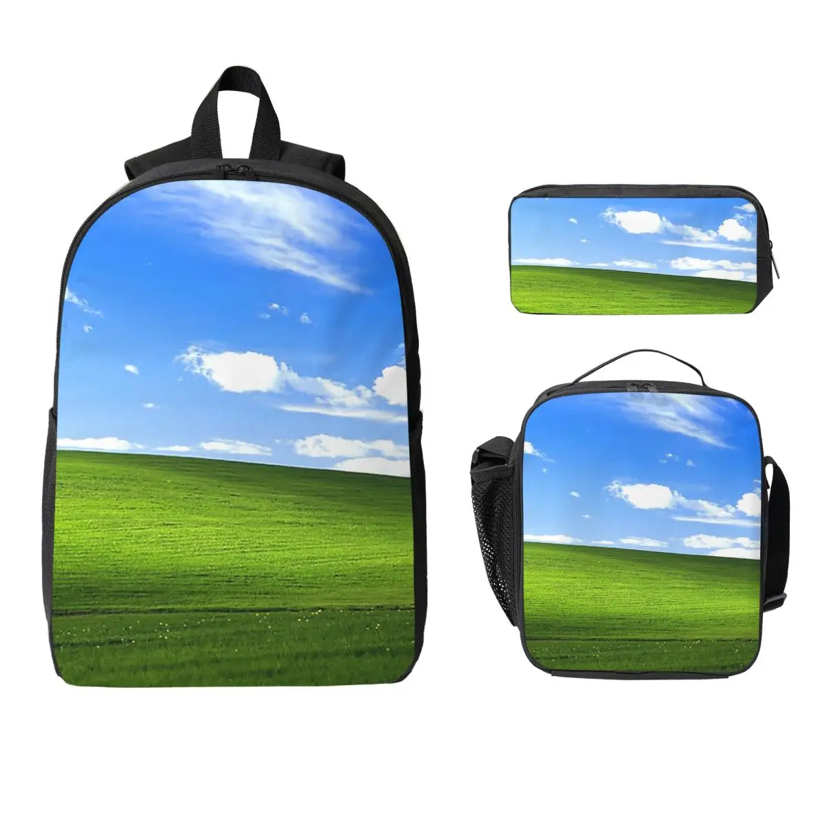 

Рюкзак с обоями Windows XP, студенческая сумка для книг для мальчиков и девочек, школьная сумка, сумки на плечо для ноутбука, 3 шт., изолированная сумка для обеда, пенал