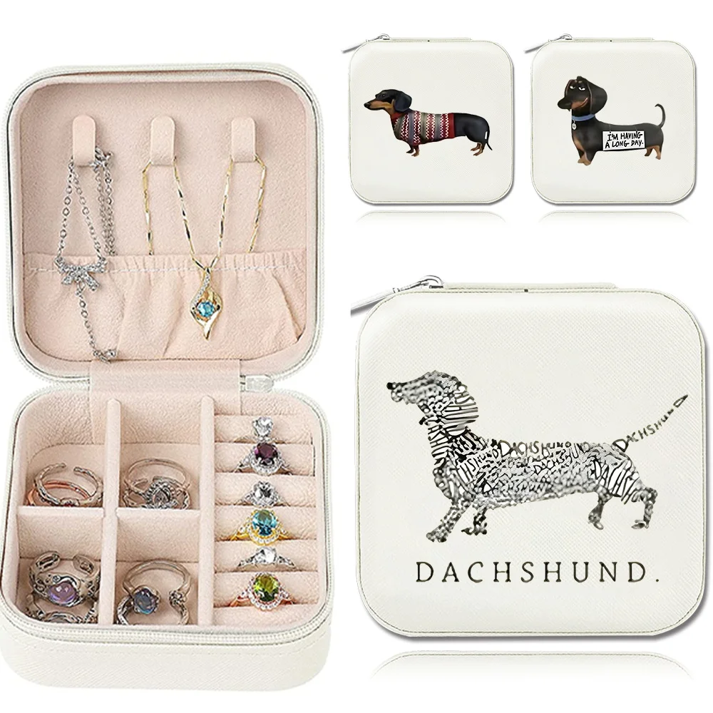 

Jewelry Storage Box Travel PU Leather Waterproof Jewels Case Organizer Device Necklace Ring Earrings Display Dog Printing