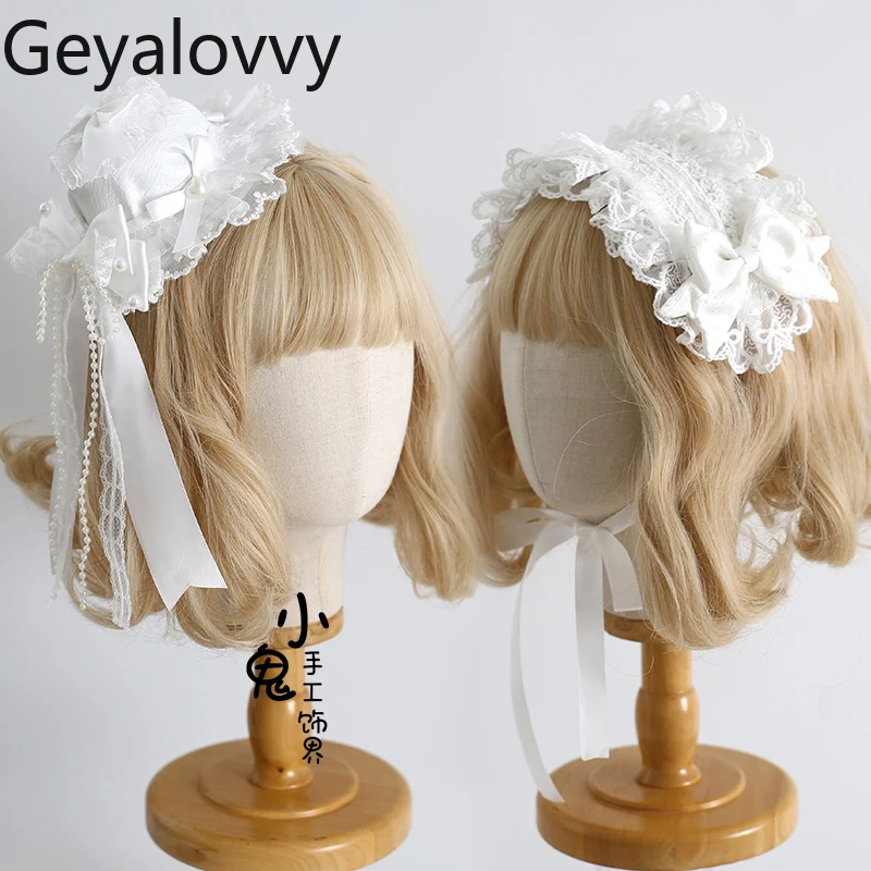 

Original Doll White Lolita Headband Japanese Sweet Cute Girl Versatile Top Hat Kc Headwear Hand Sleeve Bow Headdress Accessoires