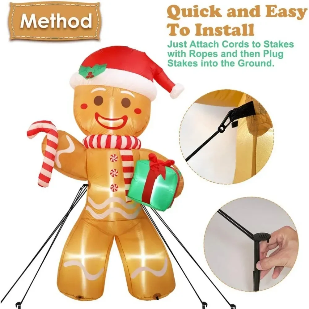 8ft Christmas Inflatable Gingerbread Man,Christmas Blow Up Yard Decorations with Build-in LEDs, Inflatable Christmas Decorations