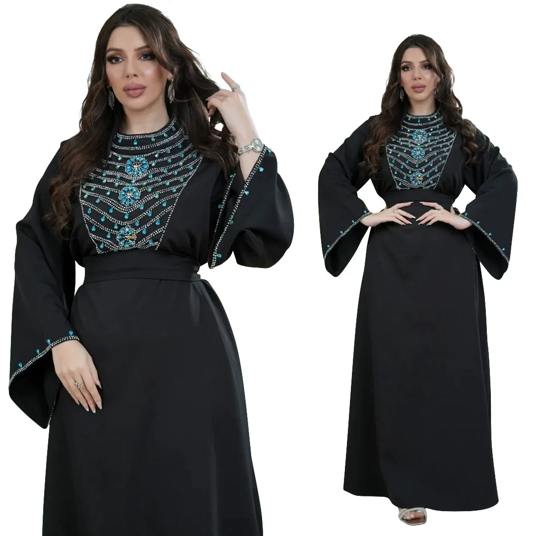 Abaya de lujo de Dubái, moda musulmana, vestido de noche con diamantes para mujer, Kimono Jalabia, vestido de novia Kebaya Ramadán Cafe