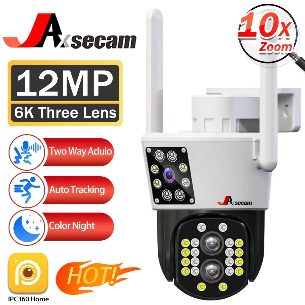 

HD 12MP 6K PTZ IP Camera WiFi 8MP 10X Zoom Three Lens Home Security Protection Motion Detection Outdoor Street CCTV Surveillance