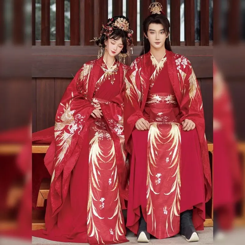 

Chinese Hanfu Wedding Dress For Couples Photography Cosplay Costume Ancient Chinese Wedding Hanfu Dress Red Sets For Men&Women
