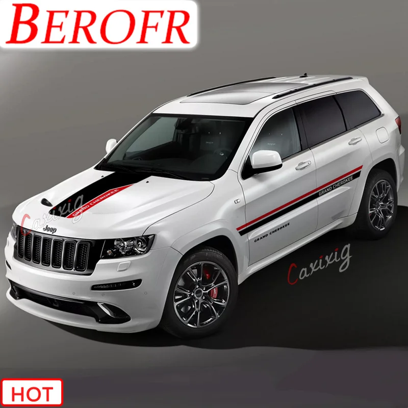 Carbon Fiber Car Hood Stickers For Jeep Grand Cherokee TRACKHAWK SRT8 WK WH Door Side Decor Vinyl Decals Auto Body Film Stripes