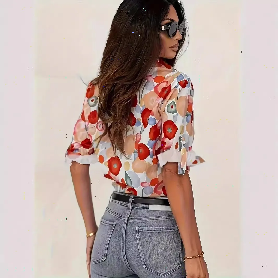 Long Sleeve Regular Fit Shirt Standard Length Graceful Elegant with 3D Effect Pattern Woven Construction Summer Women Blouse