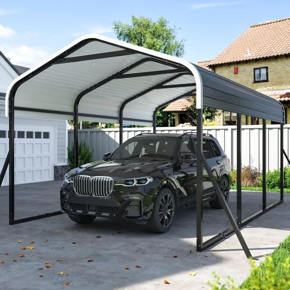

10x15 FT Heavy Duty Carports Canopy, with Updated Frame Structure Galvanized Steel Roof and Enhanced Base, Metal Carport Garage