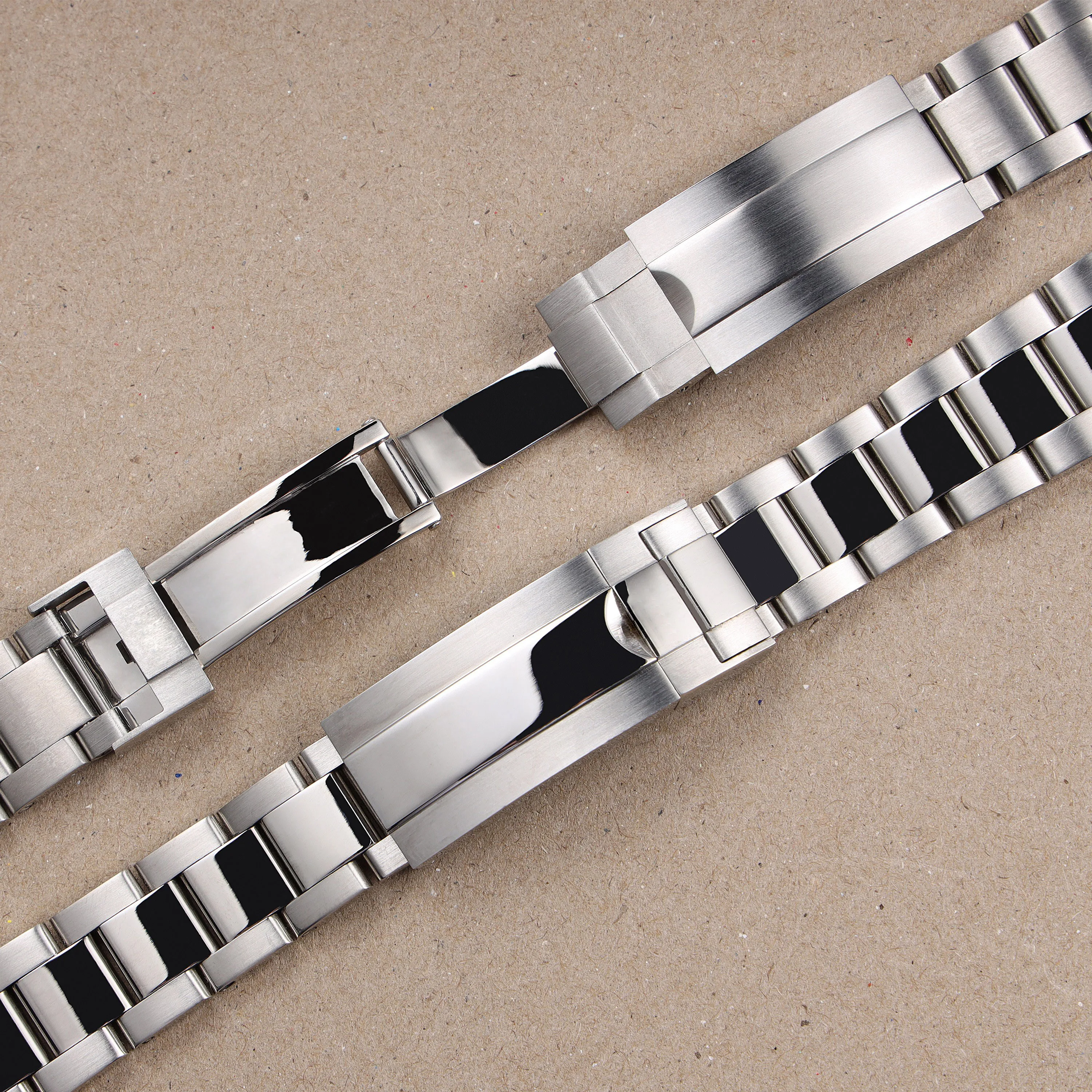 21mm 20mm Glide Lock Deployment Clasp Silver Solid Stainless Steel Watchband for Rolex Submariner Daytona Metal Strap Bracelet