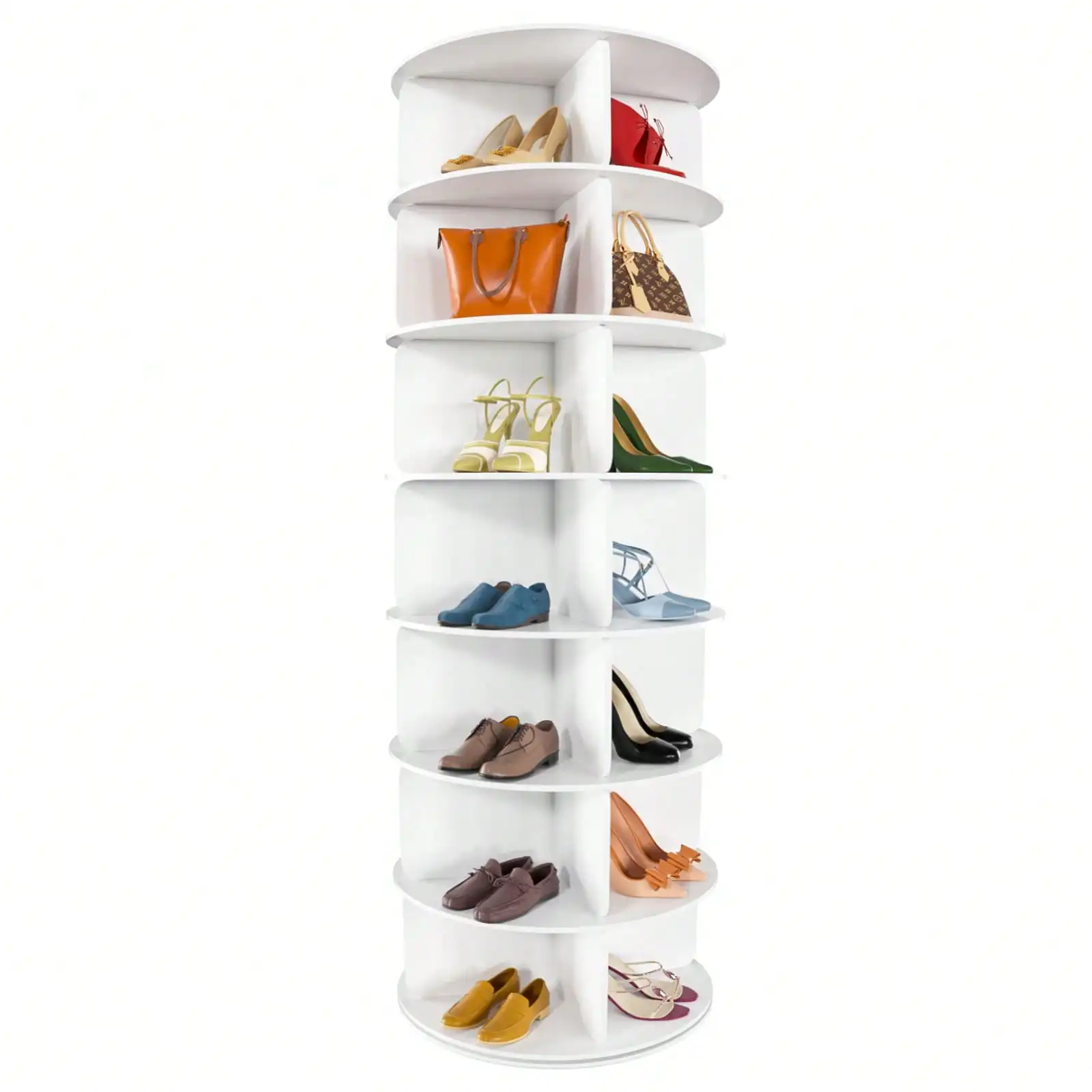 

7 Tier Rotating Shoe Rack Tower, Free Standing 360° Shoe Organizer Lazy Susan, Bag Display Rack Storage Round Carousel