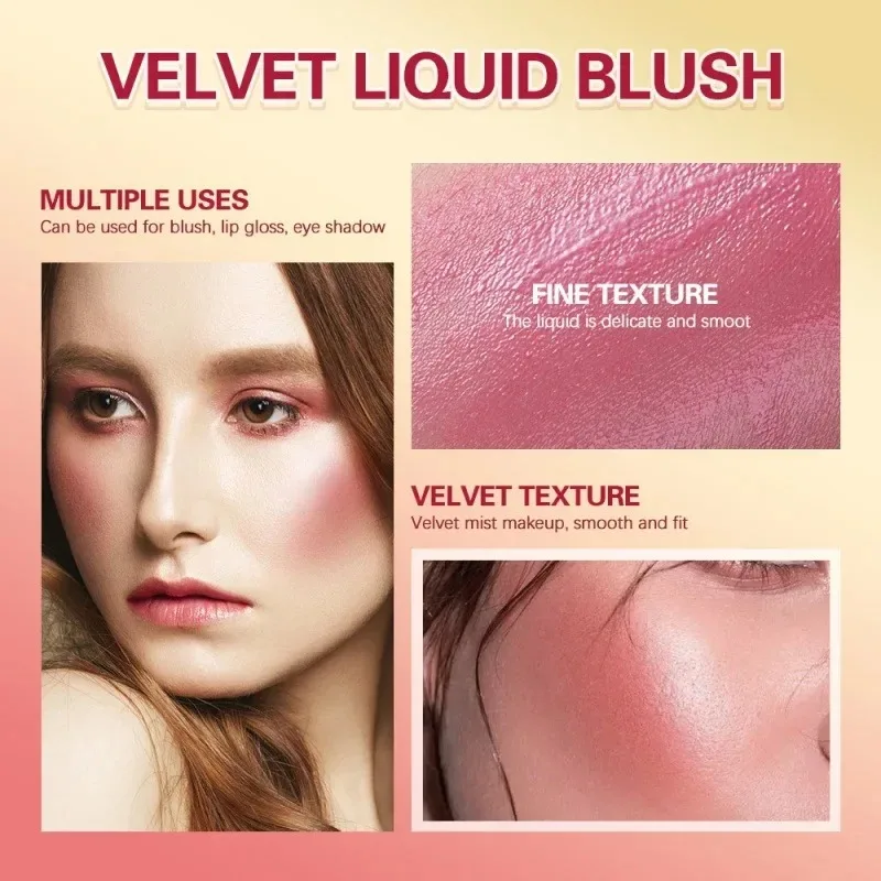 7.5ml  Lasting Natural Matte Liquid Blush Velvet Blusher Orange Peach Face Pigment Cheek Tint Cream Blush Makeup Maquiagem Beaut