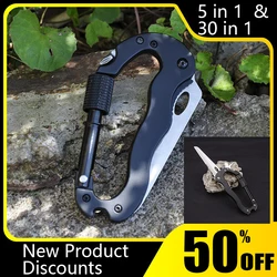 Portable Pocket Knife Stainless Steel Mini Carabiner Folding Multifunction Hanging Buckle Military Tactical Mountain Climb EDC