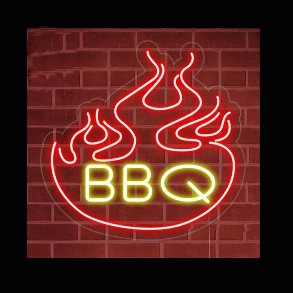 

BBQ Flame Neon Sign Light Custom Handmade Real Glass Tube Barbeque Food Store Advertise Party Wall Decor Display Lamp 17"X 17"