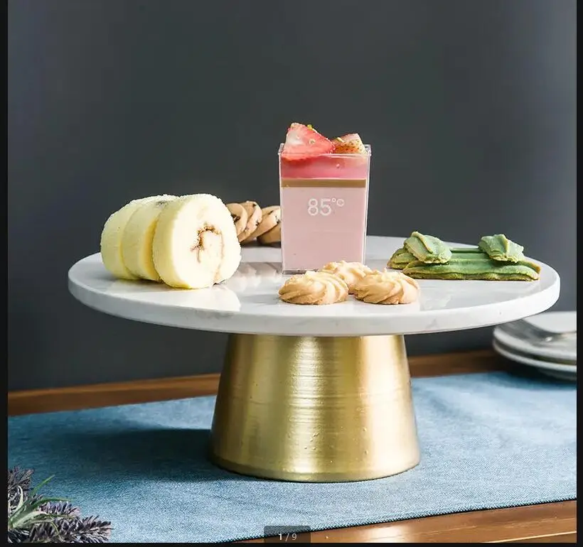 

Wrought Iron Marble Cake Tray Pan Stand Dessert Table Display Plate Dim Sum Photography Props