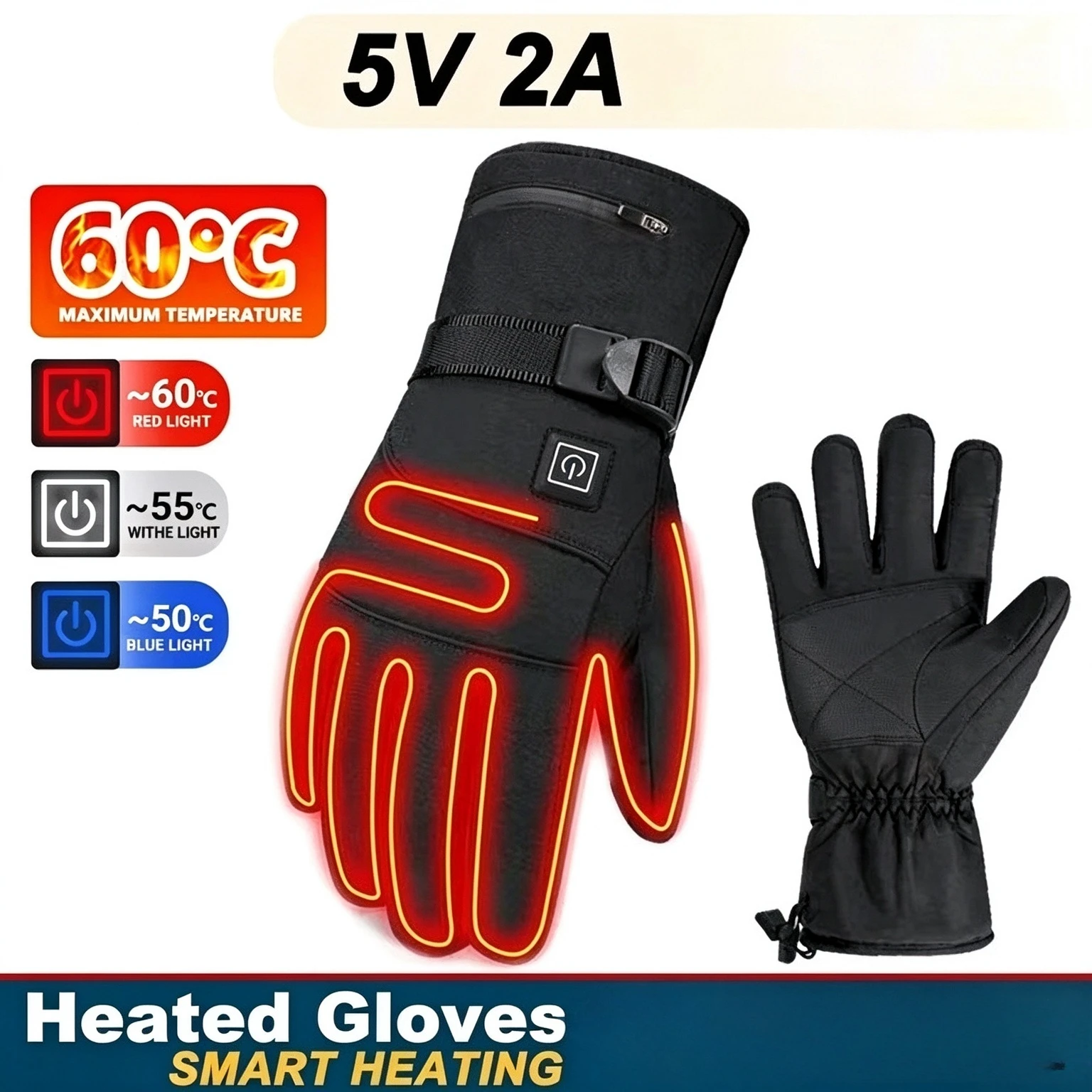 Winter Waterproof Electric Heated Gloves Touch Screen 3 Heating Modes Warm Gloves for Skiing Motorbike Racing Riding Men Women
