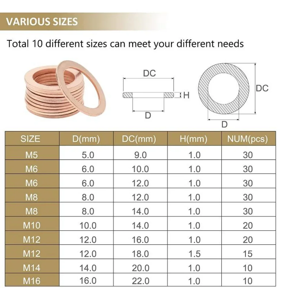 50/10 قطعة النحاس غسالة حلقة مسطحة الختم فاصل M5 M6 M8 M10 M12 M14 يا حلقة طوقا الصلبة الرقائق الوسادة حوض التوصيل إكسسوارات الأجزاء الداخلية للكمبيوتر #4