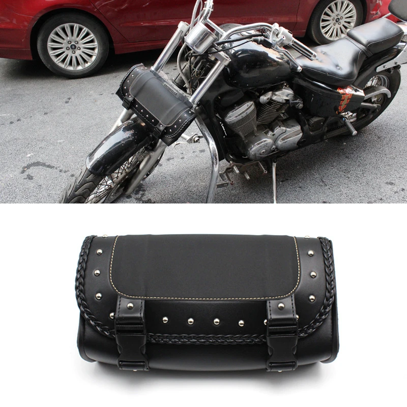 

Motorcycle Cruiser Tool Bag Front Fork Bag Waterproof PU Leather Barrel Saddlebag Luggage Storage Pouch Universal Motorcycle Bag