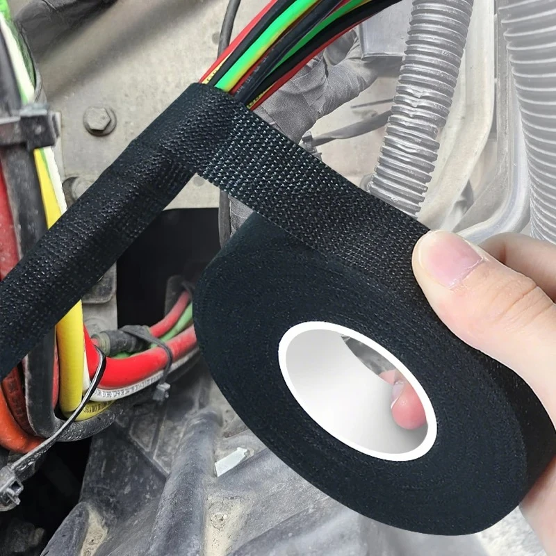 8mm -25mm Car Wiring Harness Cloth Tape Heat Resistant Fabric Adhesive Insulation for Auto Cable Loom Black