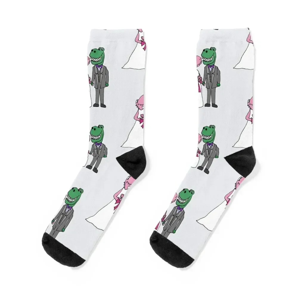 

Funny T-rex Dinosaur Bride and Groom Wedding Socks shoes Sports Children's Men's Socks For Women Men's