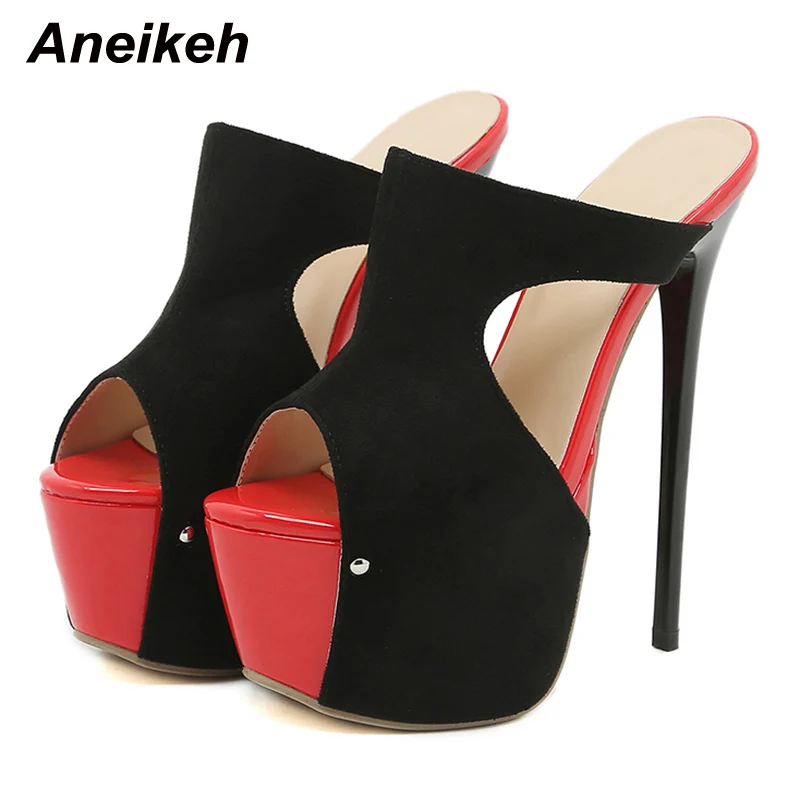 Aneikeh Sexy Platform Mixed Colors Super High Heel Sandals Women\'s Summer Ladies Nightclub Party Fashion Wedding Shoes Mules