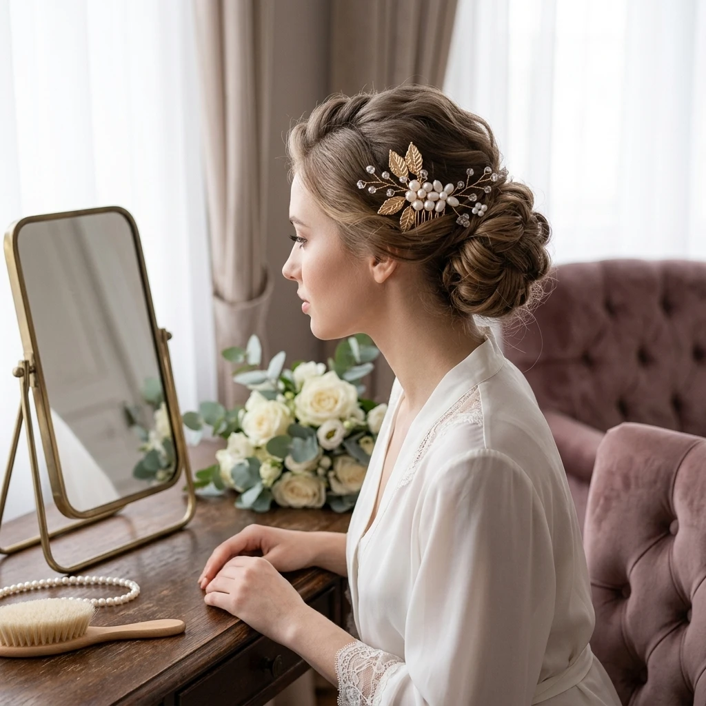 Elegant Hair Comb Leaf Pearl Design for Bridal Wedding Party Accessories Handwoven Alloy Headpiece Graceful Jewelry