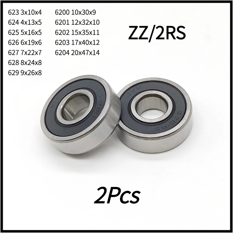2Pcs Mixed Deep Groove Ball Bearings 623~629 6200~6204 ZZ Double Metal Shield / 2RS Double Rubber Sealed Chrome Steel