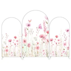 Mehofond Custom 2-Sided Pink Flowers Butterfly Girl Birthday Party Baby Shower Cover Chiara Arch Background Decor Backdrop Photo