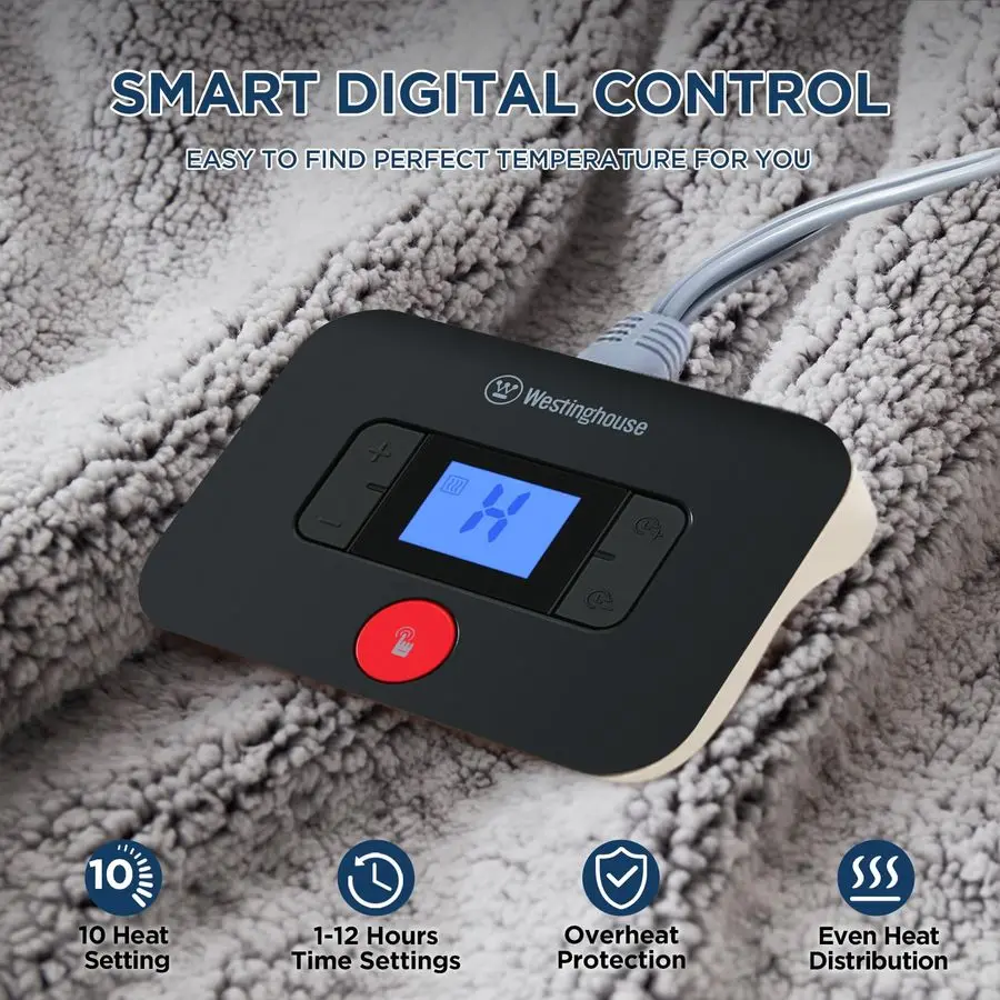 

Electric Blanket Full Size, Soft Plush Sherpa Heated Blanket with 10 Heating Levels amp 112 Hours AutoOff, Machine Washable, 80x
