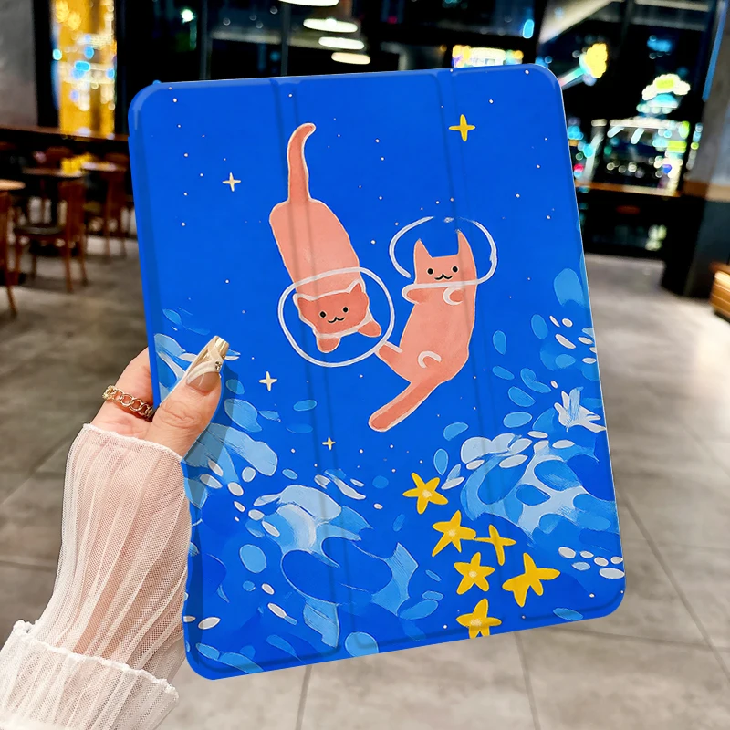 

Чехол для планшета с изображением кота для дайвинга ДЛЯ iPad pro 10/11 дюймов 2020/6/7/8th/Air 3rd/Air 4-го/9th Gen/Air 5-го поколения 2022/Air 11Anti-drop