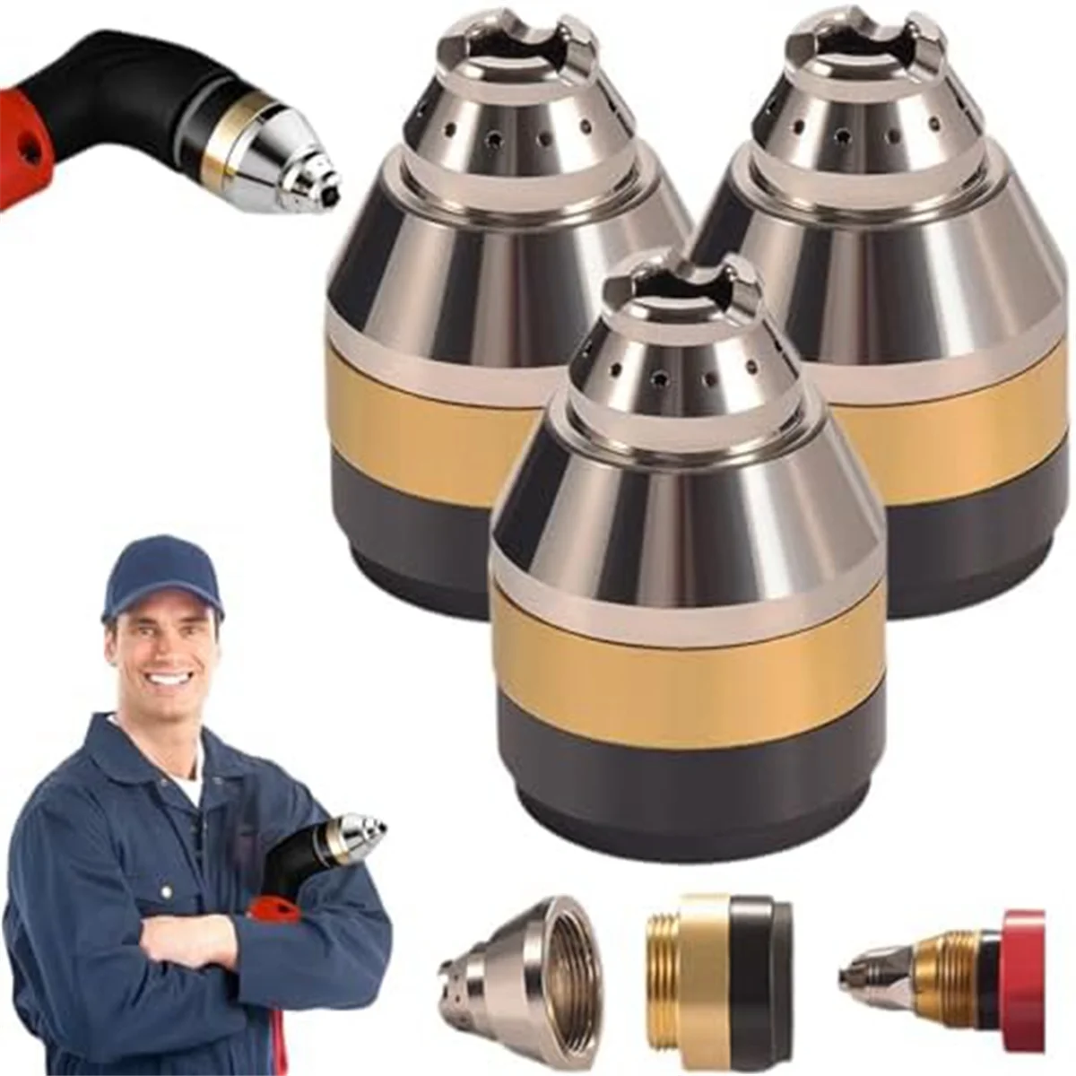 

A96Q-P80 Plasma Cutting Nozzle Protective Cover, Plasma Cutter Tips Electrodes Cover, Contactable Protective Cover (3Pcs)