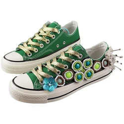 Europe Station Spring/Summer Heavy Industry Canvas Shoes Green Women Rhinestone Casual Shoes Women Sneaker Hand-made