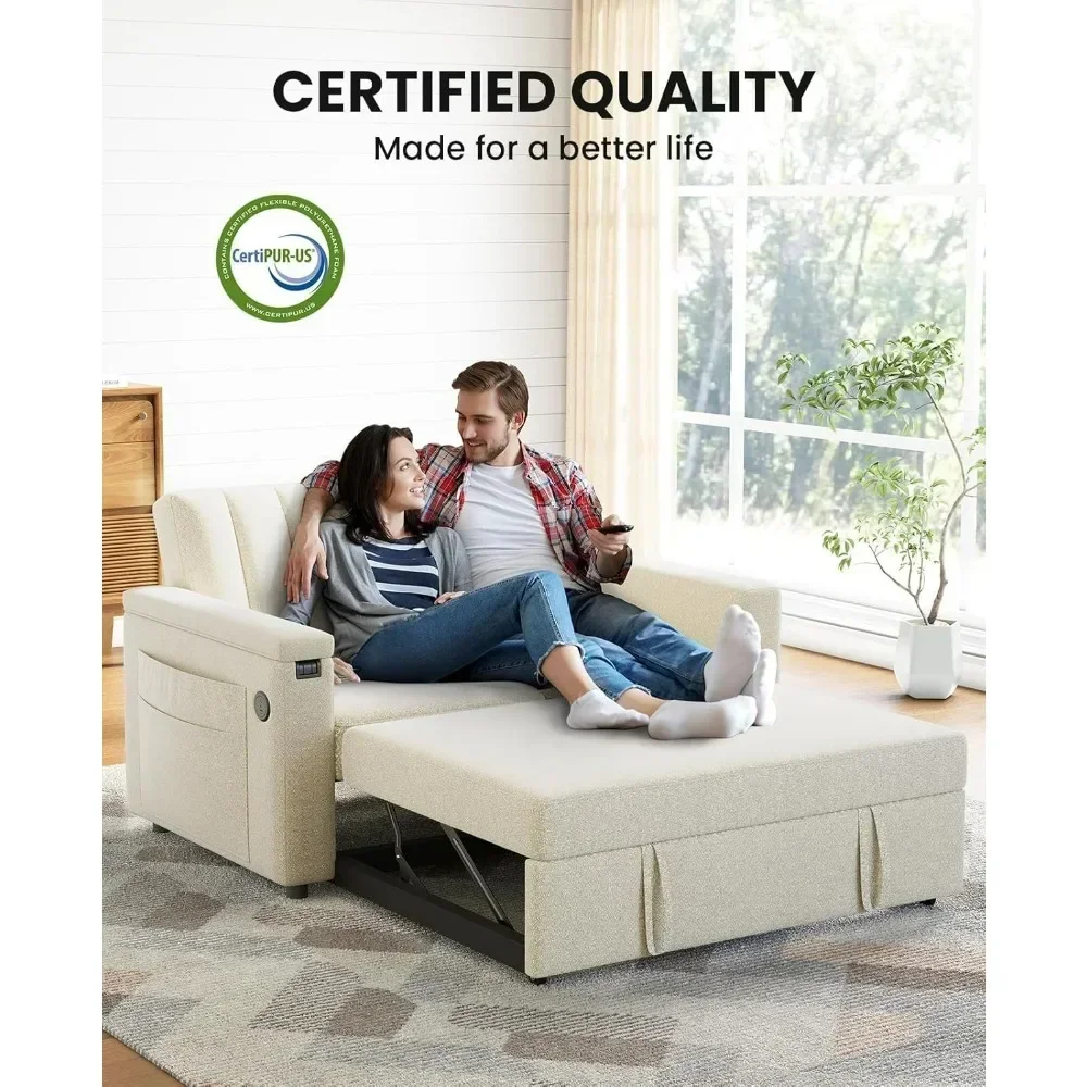 Hot-sellingMarsail 3-Way Sofa Bed, 54 Sleeper Couch with Wooden Side Table and Frame, Pull-Out Couch with USB Ports and Side Poc