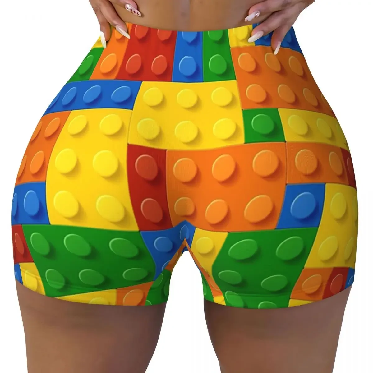 Custom Building Blocks Construction Brick Yoga Shorts Women Gym Workout Running Athletic Volleyball Biker Shorts