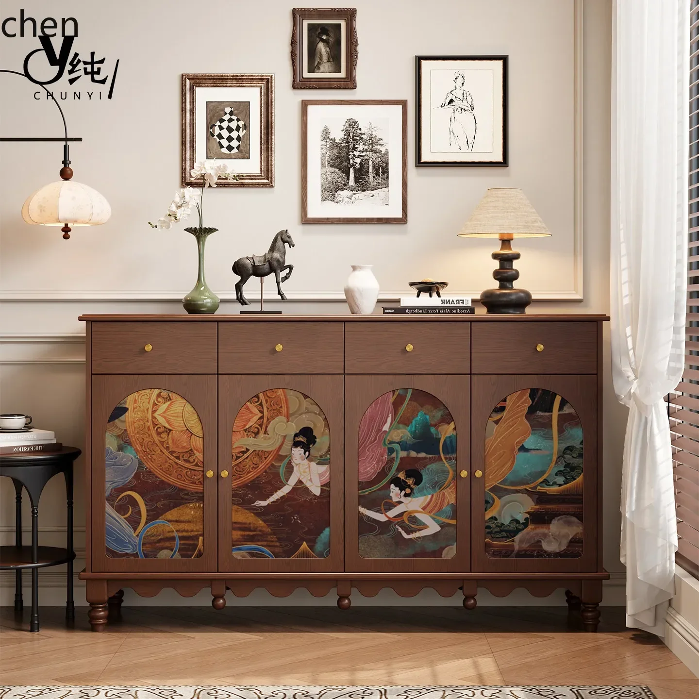 Vintage Style Solid Wood Sideboard Shoe Cabinet Integrated Entryway Cabinet Living Room Wall Storage Cabinet ChestN10