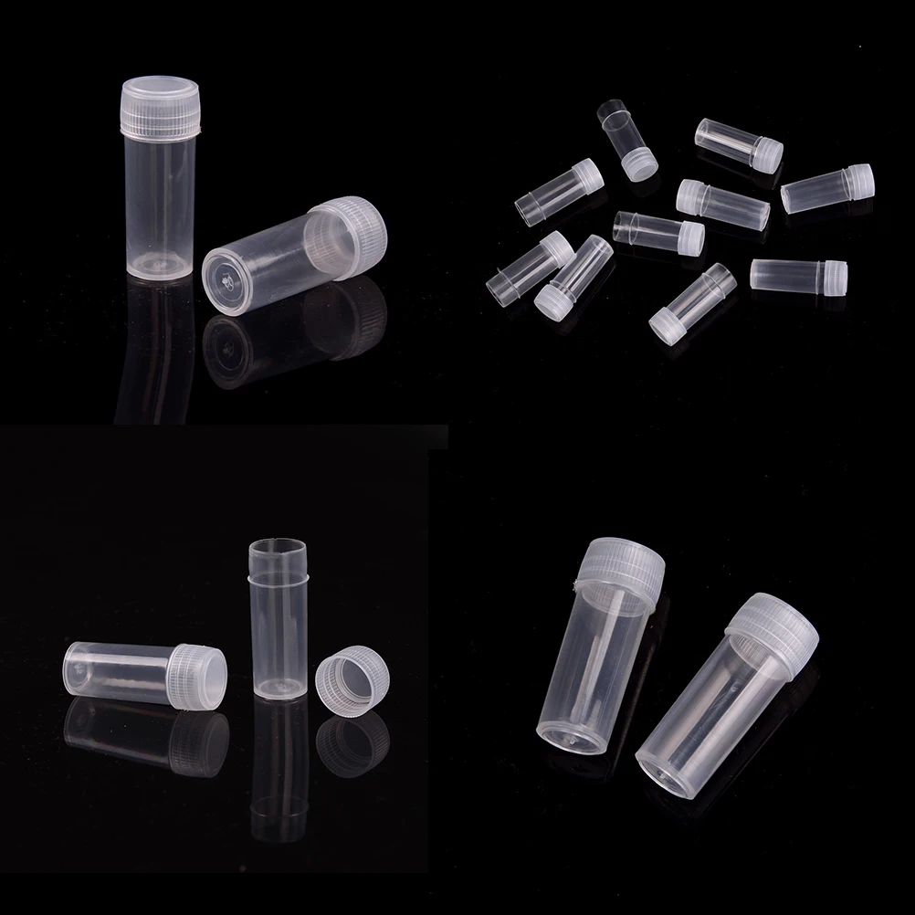 10pcs/pack 5ml Plastic Test Tubes Vials Sample Container Powder Craft Screw Cap Bottles for Office School Chemistry Supplies