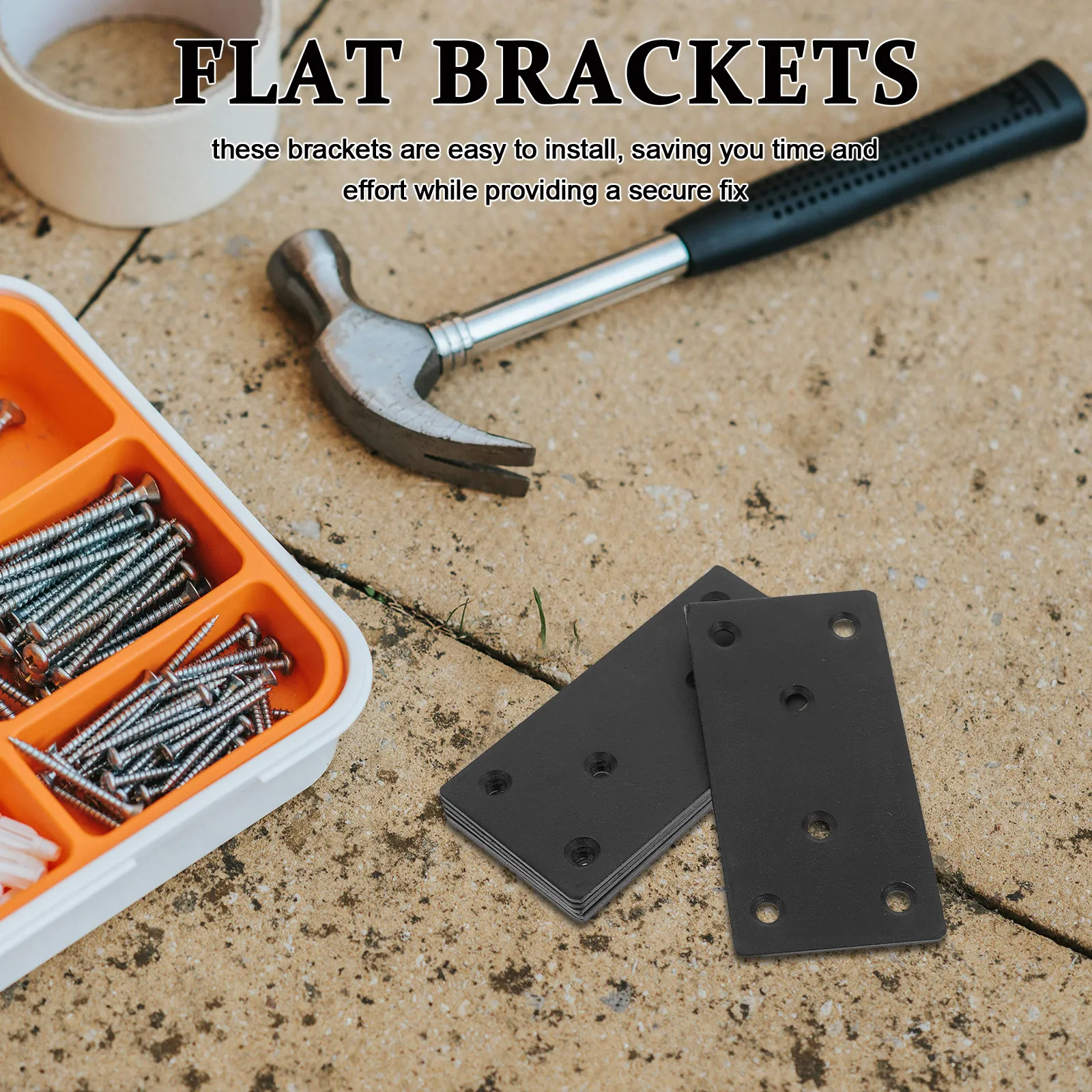 6Sets Black Straight Flat Mending Brackets for Wood Furniture Repair Heavy Duty Flat Metal Plates Shelf Bed Table Chair Support