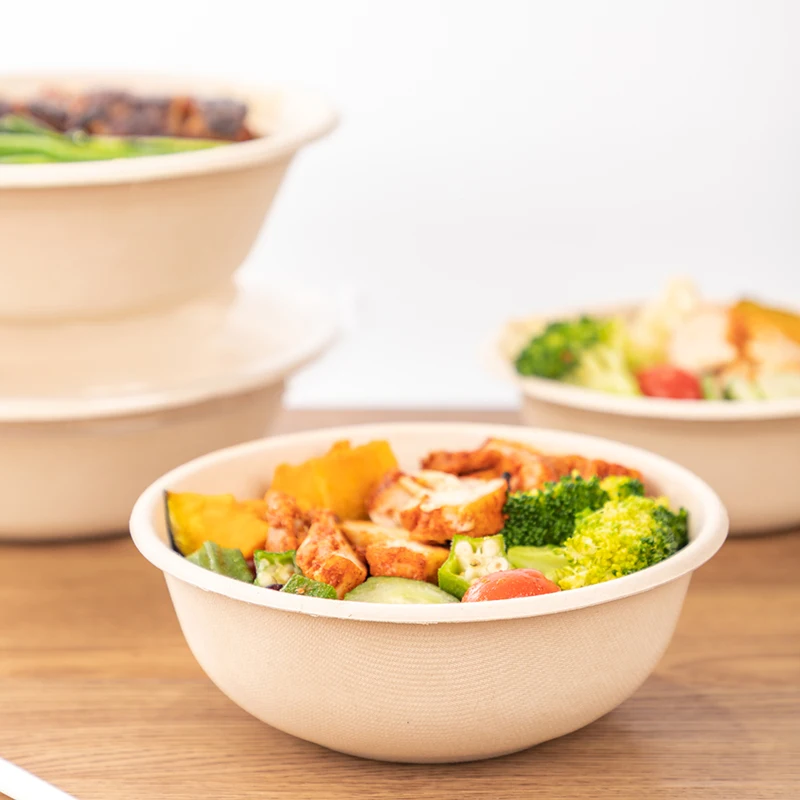 custom.LOKYO Recycled Pulp Microwavable Salad Bowl Biodegradable Takeaway Food Bowl with Lid Bagasse Bowl