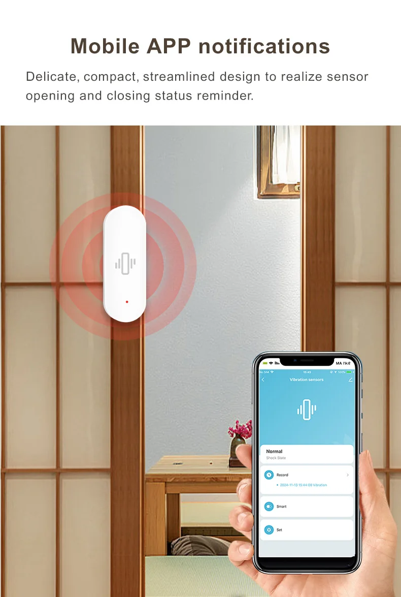 For Tuya Smarts Home WiFi Vibration Sensor Detection Smarts Life APP Notification Real-Time Motion Shock Alarm History Record