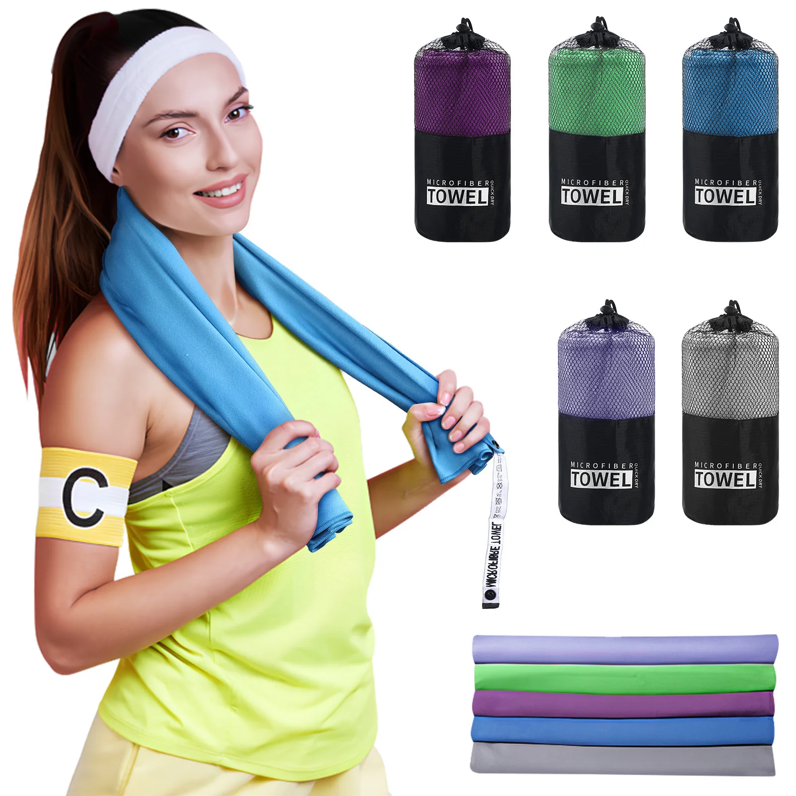 مجموعة واحدة من من منشفة الشاطئ الكبيرة المصنوعة من الألياف الدقيقة سريعة الجفاف، متعددة الوظائف للسفر وصالة الألعاب الرياضية، منشفة حمام السباحة سهلة الطي وخفيفة الوزن #2