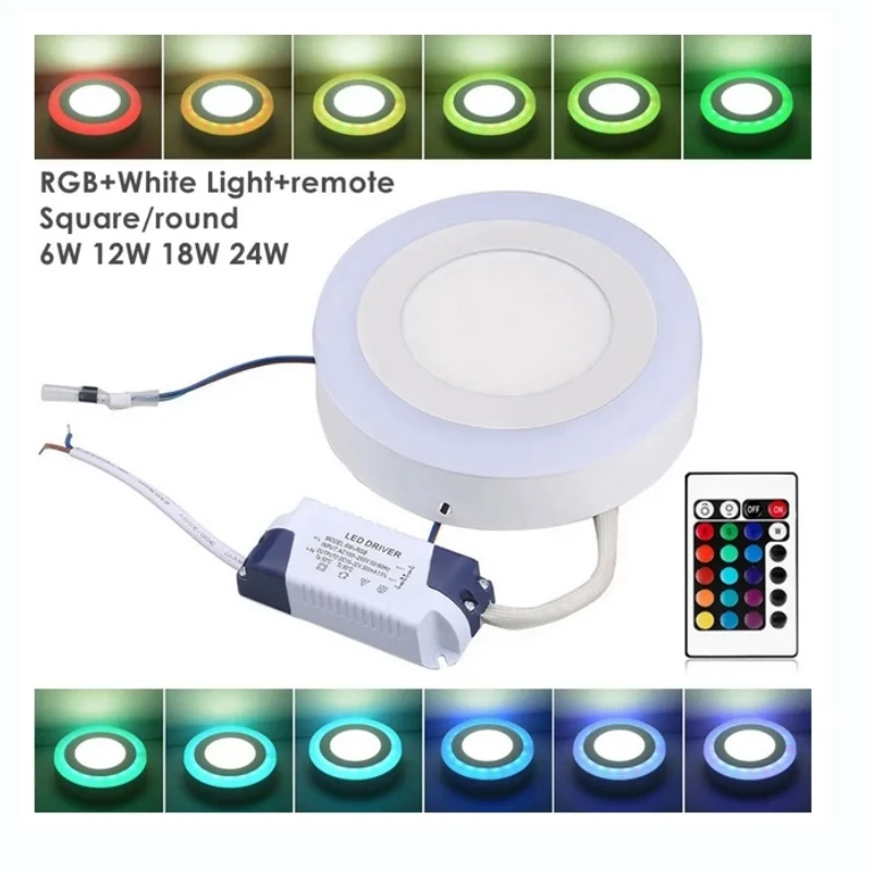 

Acrylic Dimmable Dual Color White RGB Surface LED Panel Light 6W 9W 18W 24W Downlight Recessed Lighting With Remote Controller