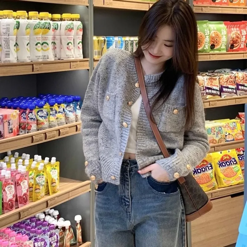 Mode Winter Warm Lange Mouw Dames Vest Trui Herfst Elegant Grijs Gebreide Korte Jas Casual Knitwear