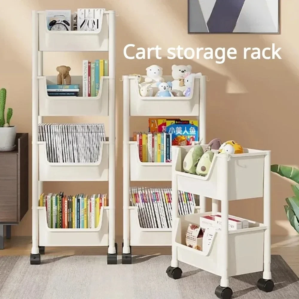 

Trolley Bookshelf Portable Creative Kitchen Storage Rack Living Room Mobile Display Cabinet Corner Movable Bookshelf With Wheels