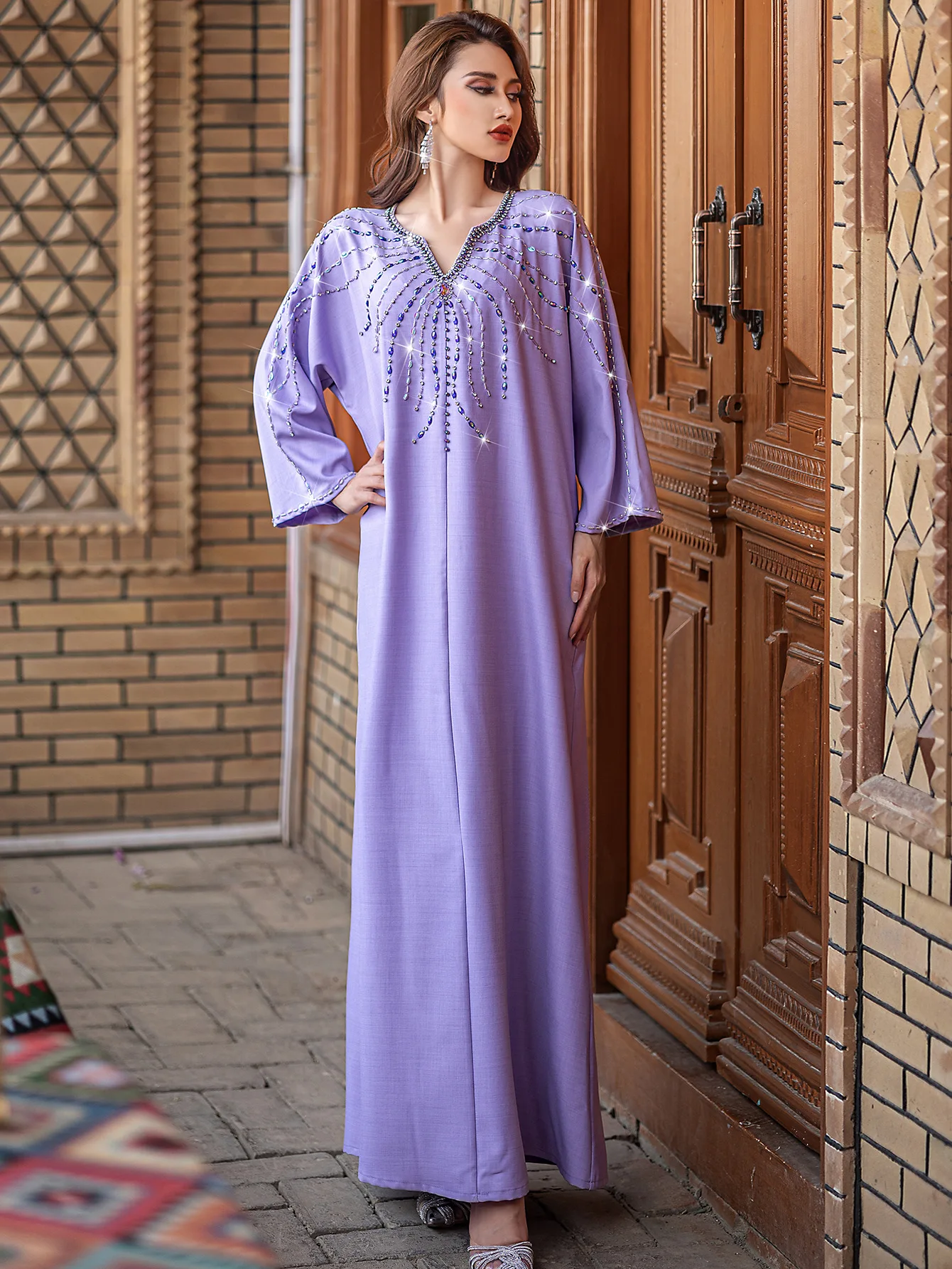 Eid musulmán de lujo Dubai Abayas nueva moda diamantes vestido de fiesta de noche para mujeres Turquía Kaftan Ramadán Djellaba Jalabiya BA5149