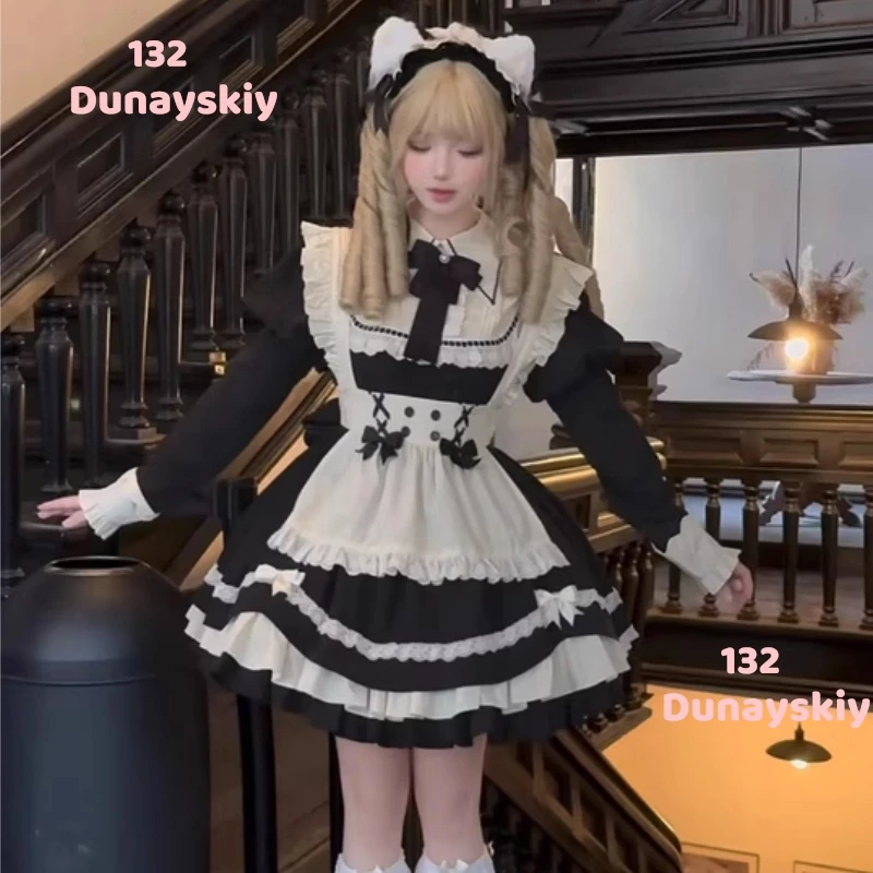 

S-5XL Gothic Lolita Dress Cat Girl Coffee Waitress Cosplay Costume Jirai kei Long Sleeve Sweet Uniform Maid Outfit