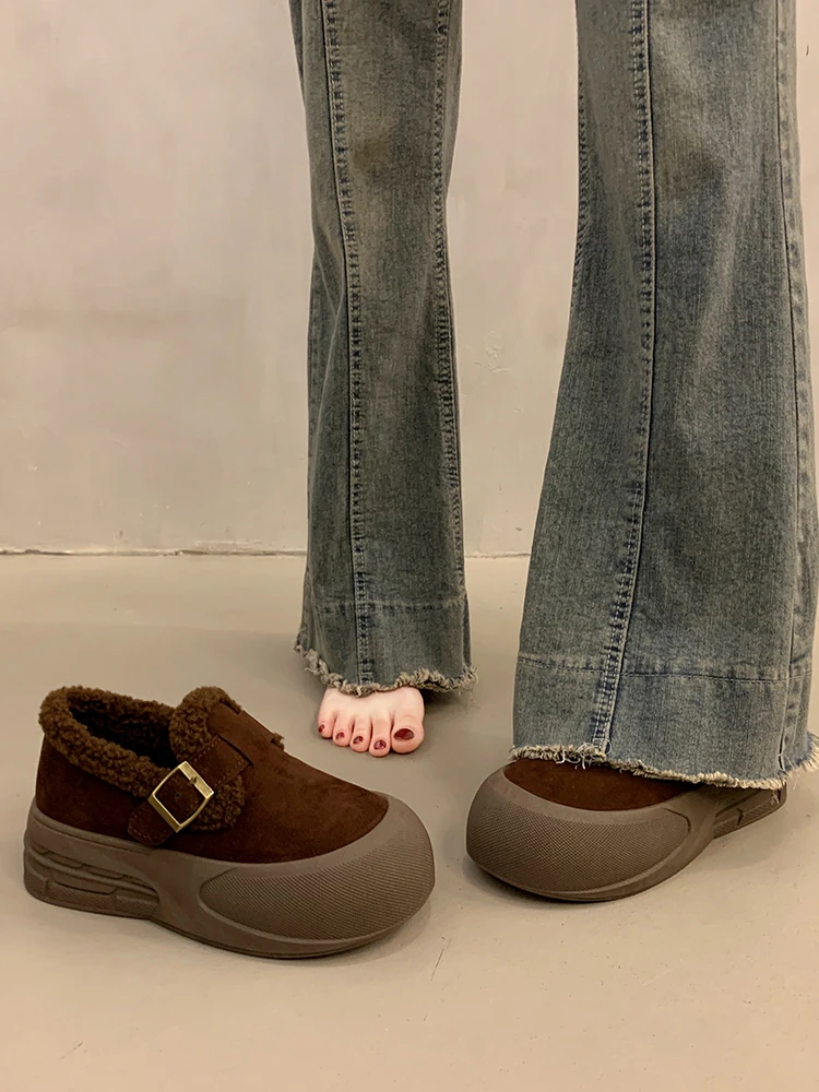 Sanfu Height Increasing Platform Fleece-lined Cotton-padded Shoes Women 2024 Winter New Fur Integrated Thickened Warm Bread S...