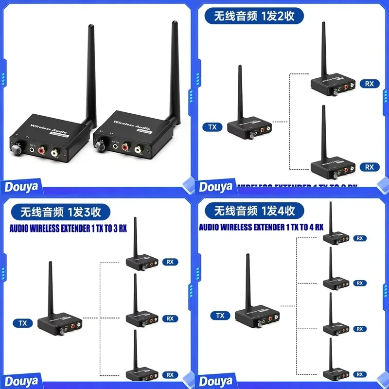2.4G Wireless Digital Audio Transmitter and Receiver RCA Input Output with 50 Meters Wide Range Video Splitters & Converters