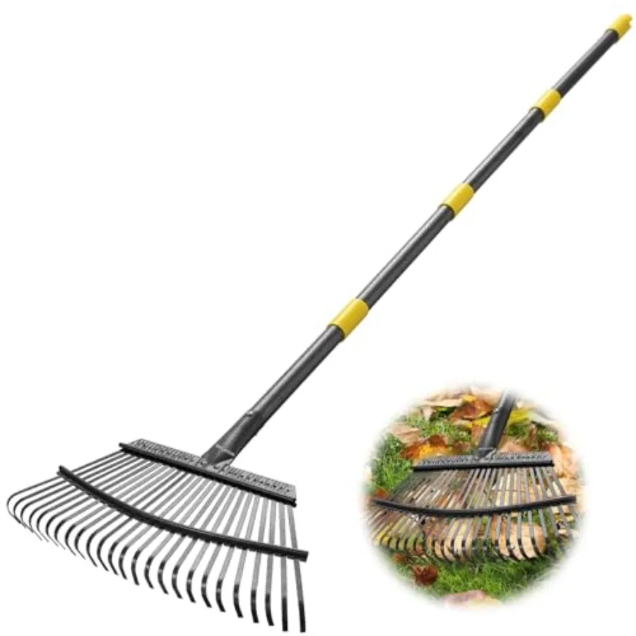 Rake for Leaves, Heavy Duty Leaf Rakes for Lawns and Yard - 79" Adjustable Long Handle 18" Width Metal - Gardening Rake for Adu