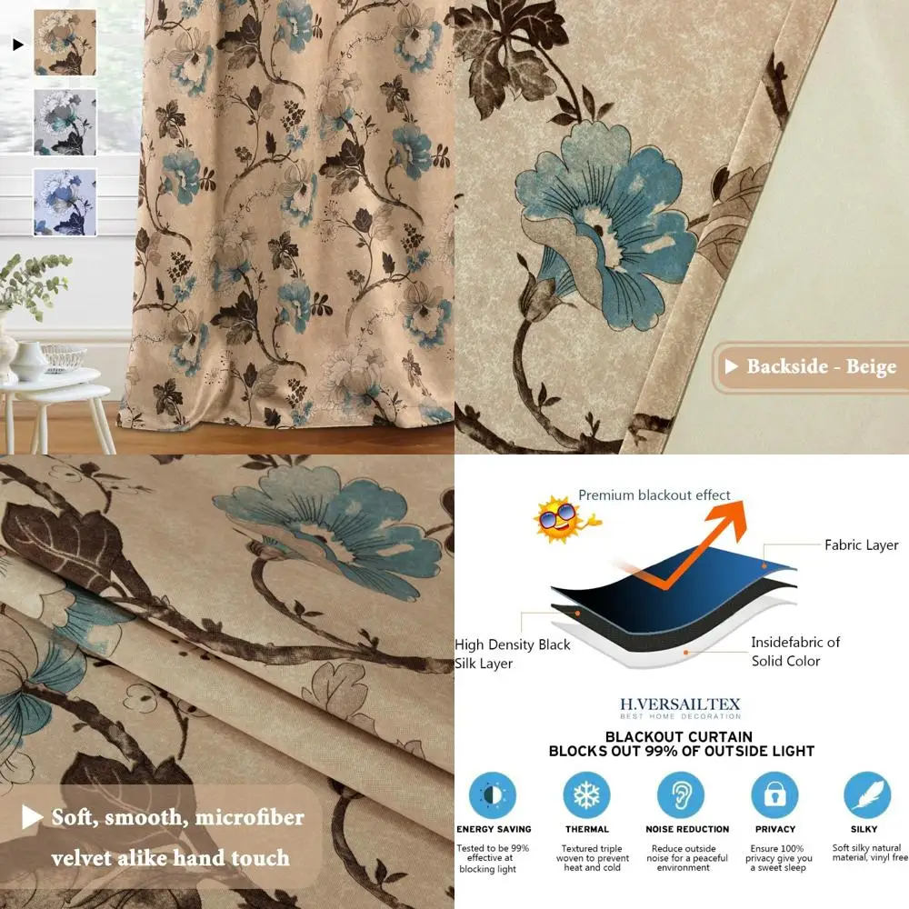 

Thermal Insulated Blackout Curtains by H.VERSAILTEX for Bedrooms and Living Rooms, 84 Long, Energy Efficient Printed Drapes