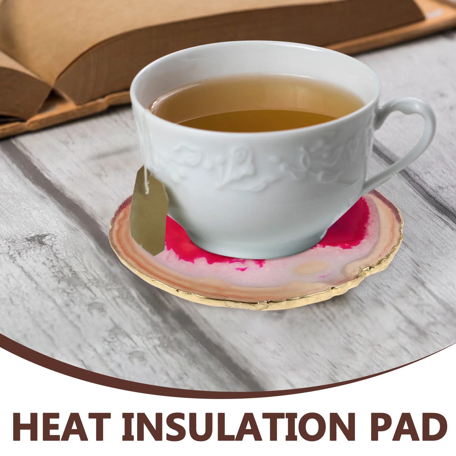 

Gold Rim Agate Coaster Natural Stone Heat Resistance Cup Mat for Tabletop Protection Decorative Drink Coaster Home Coffee